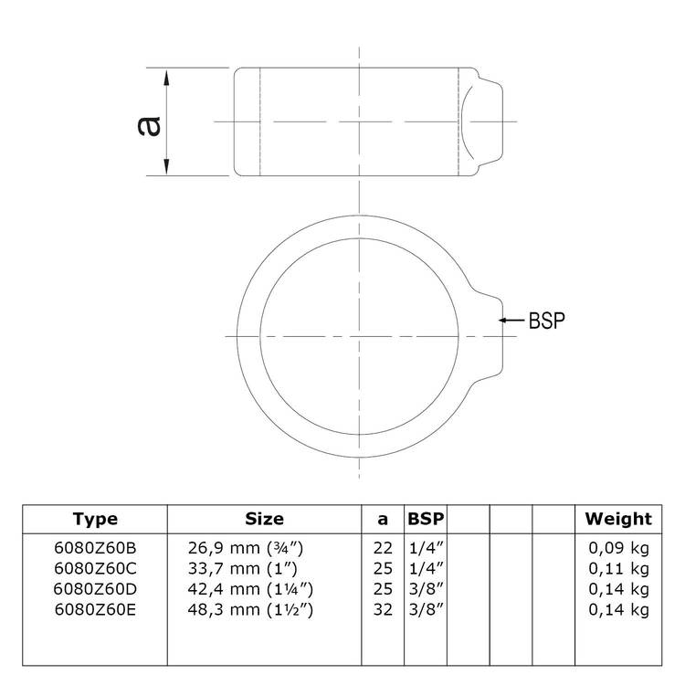 Buiskoppeling Borgring - zwart-E / 48,3 mm